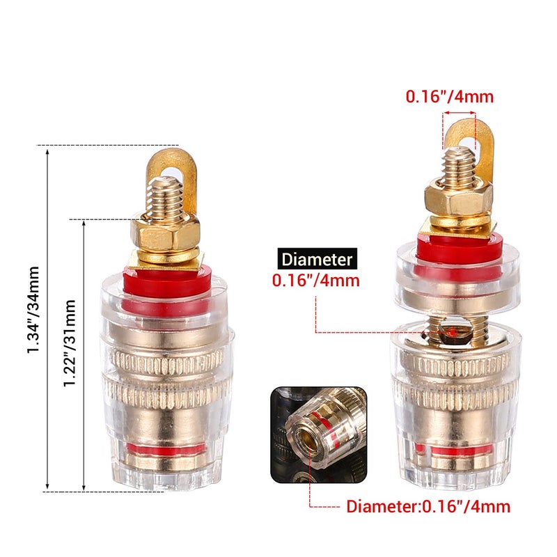 Facmogu 2 Pairs Mini Gold Plated Insulated 5-Way Binding Post Banana Plugs 4mm, 24K Gold Plated Sold Brass Amplifier Speaker Terminal Binding Post Banana Jack, Black & Red - Short - Image 2